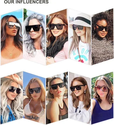 Vista 2 de SOJOS Square Big Sunglasses Women Thick Frame Flat Top Mirrored Sunnies Shades Goggle Siamese Lens SJ2117