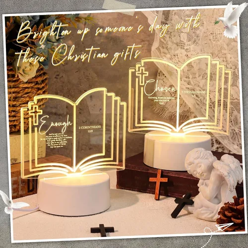 Vista 4 de VIHOSE 10 juegos de regalo cristiano a granel para mujeres, luz nocturna de acrílico inspiradora religiosa con versículos bíblicos grabados