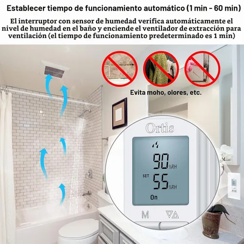 Vista 3 de [Nueva generación] Interruptor de sensor de humedad, interruptor de control automatizado para ventilador de baño en la pared, detección de humedad