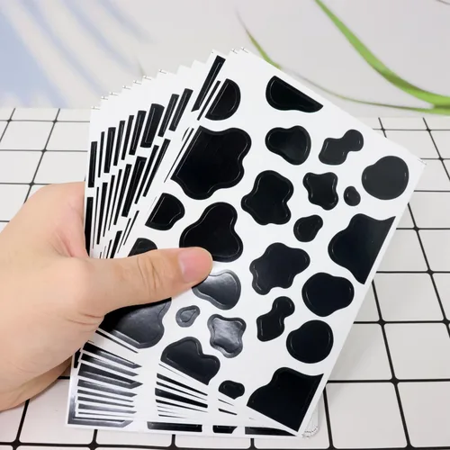 Vista 3 de Honbay 12 hojas de calcomanías autoadhesivas con estampado de vaca, calcomanías decorativas de puntos negros para decoración de fiestas temáticas
