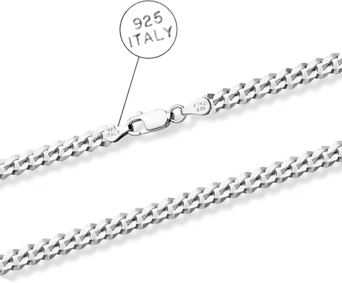 Vista 2 de Savlano Collar de plata de ley 925 de 0.138in de eslabones cubanos de eslabones sólidos italianos para hombres y mujeres, fabricado en Italia, viene