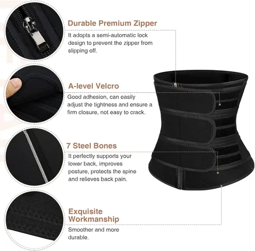 Vista 5 de FeelinGirl Neoprene Waist Trainer for Women 3 Straps Tummy Control Workout Corset Cincher Long Torso Trimmer Sauna Belt