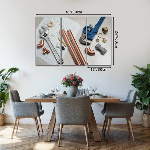 Vista 6 de Selección de herramientas de fontanería y materiales de fontanería, impresión en lienzo, obra de arte de pared, fotografía moderna, decoración