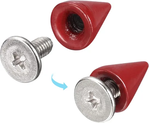 Vista 4 de uxcell 100 juegos de tachuelas de cono de 0.39 x 0.394 pulgadas y remaches de metal para ropa, cinturones, bolsas, zapatos, manualidades, cuero, Rojo
