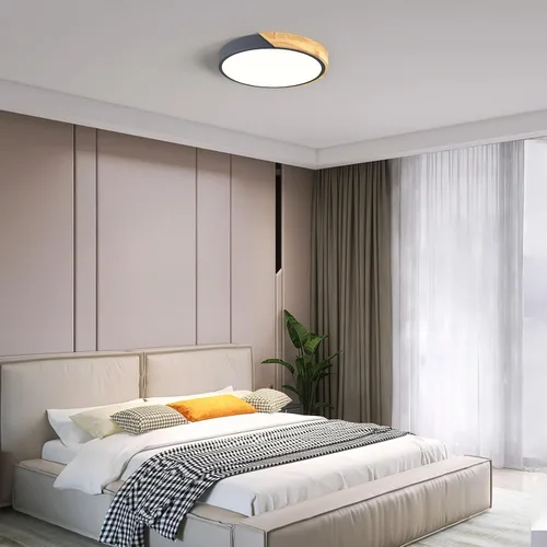 Vista 4 de Lámpara de techo LED moderna, lámpara de techo minimalista de madera empotrada, 4000 K no regulable, lámpara de iluminación circular con pantalla