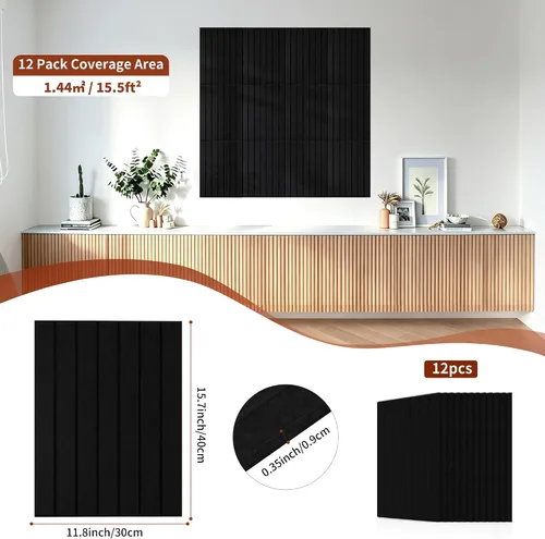 Vista 6 de TO-TH Paquete de 12 paneles acústicos de pared de 11.8 × 15.7 × 0.35 pulgadas, panel a prueba de sonido, color negro Self-Adhesive, Reduce Echo &