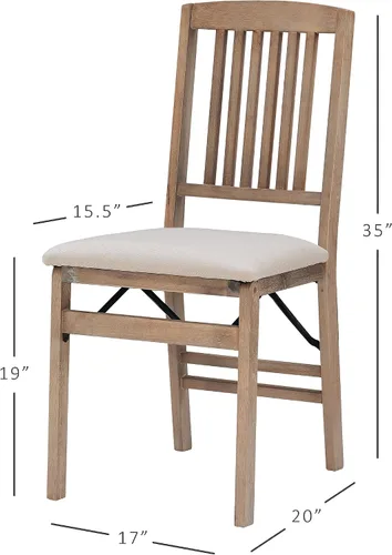 Vista 3 de Linon Keira - Juego de 2 sillas plegables de madera rústica natural con asiento tapizado beige y respaldo de misión