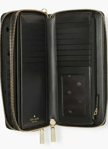 Vista 2 de Kate Spade Staci - Cartera de mano grande de cuero negro, Negro Blanco