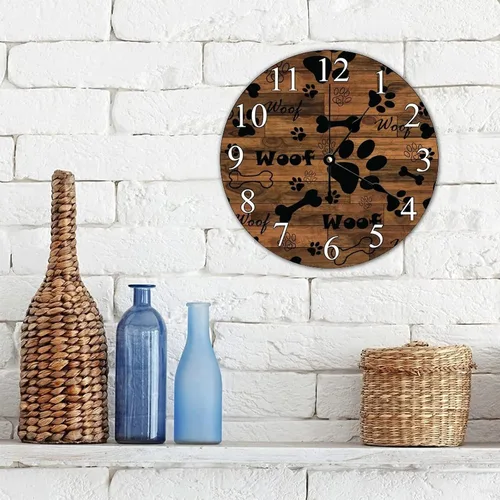 Vista 3 de Reloj de pared digital de 10 x 10 pulgadas, huellas de perro rústico, madera de granero antiguo, silencioso, sin tictac, funciona