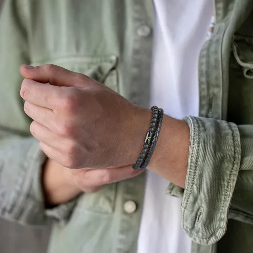 Vista 2 de Layered Leather Beads Initial Bracelets for Men, Braided Leather Natural Stone Bracelets for Men with Magnetic Clasp Mens Leather Beaded Bracelets