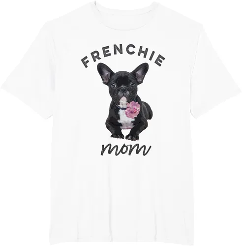 Vista 11 de Camiseta Bulldog Francés para Mujer, Frenchie Mom, Flor, Negro, S