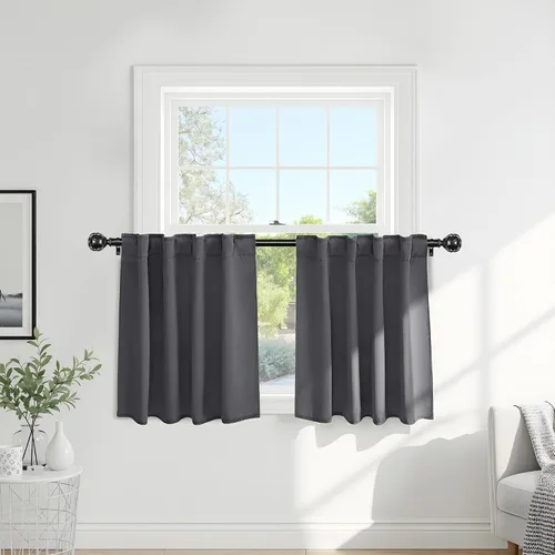 Vista 22 de PONY DANCE Cortinas cortas con aislamiento térmico para ventana pequeña, para guardería, baño, cocina, lavandería, caravana, sótano, 29 pulgadas