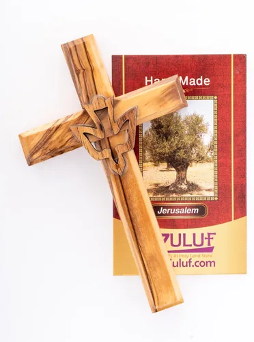 Vista 9 de Zuluf Cruz de paloma de madera de olivo de 4.7" colgante en la pared, Espíritu Santo, regalo religioso cristiano, decoración Tierra Santa CRS021