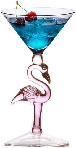 Vista 6 de Creative Pink Flamingo Cóctel Martini Copa Vajilla Fresca Bar Bar Vino Set (2, 200ML Copa de Cóctel)
