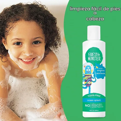 Vista 5 de Fresh Monster Kids Champú y Lavado de Cuerpo, Ocean Splash (múltiples tamaños), Paquete de 1