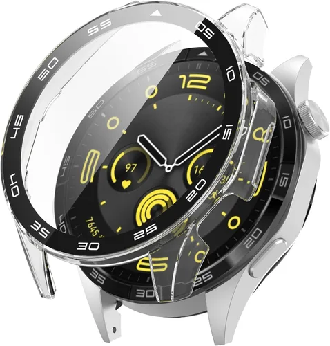 Vista 5 de FitTurn Funda rígida de policarbonato con protector de pantalla de vidrio templado a escala integrada compatible con Huawei Watch GT4