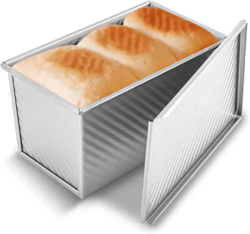 Vista 12 de KITESSENSU Molde para pan Pullman de acero al carbono con tapa, capacidad de masa de 1 libra, negro, antiadherente, pan y tostadas