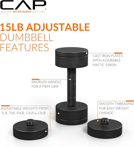 Vista 3 de CAP Barbell - Mancuerna ajustable de 15 lb Peso compacto de hierro fundido Múltiples opciones