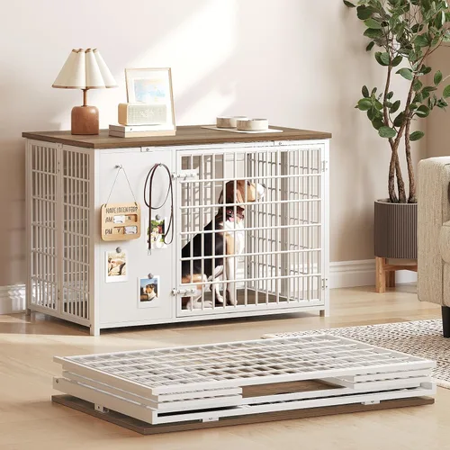 Vista 10 de YATINEY Muebles plegables para perros, jaula para perros con marco de bricolaje, perrera resistente para interiores con ganchos, mesa auxiliar