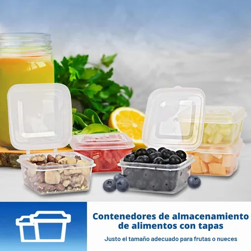 Vista 2 de Recipientes de plástico de 3.4 fl oz con tapas (paquete de 200), recipientes de condimentos con tapas, tazas de porciones, tazas de salsa de soufflé