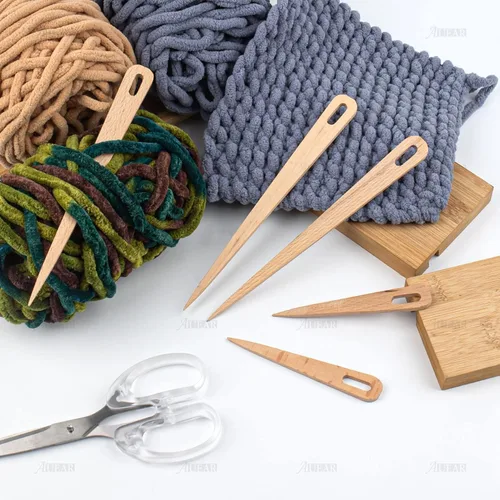 Vista 4 de AUEAR, Paquete de 5 agujas de ganchillo para tejer de madera, telar de mano, tapiz de costura, herramientas de manualidades