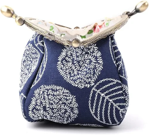 Vista 9 de Oyachic Monederos de hoja redonda Cambio Bolsa de Cambio Beso Cierre Billetera de Lona Embrague Bolsa Mujeres Niñas Llavero Titular, Azul mezclilla