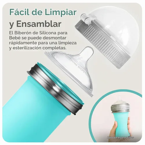 Vista 3 de Mason Bottle Biberón de silicona de 8 onzas con pezón de flujo medio (3 meses o más), biberón de lactancia, bolsa de silicona reutilizable