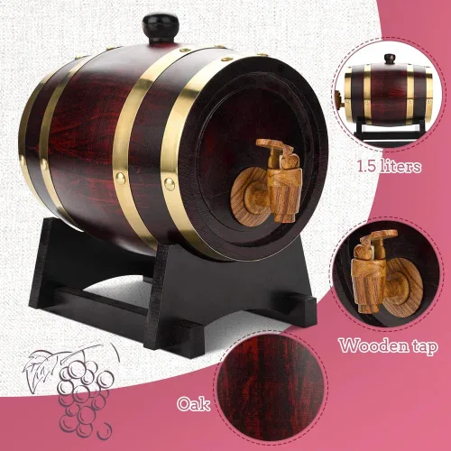 Vista 6 de Dispensador de whisky Barril de envejecimiento de roble 1.5L Barril de madera rojo vino
