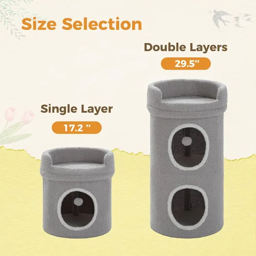 Vista 4 de PETEPELA Camas para gatos de 2 niveles para gatos de interior, casa pequeña en árbol para gatos con cama extraíble, bonita cueva escondida