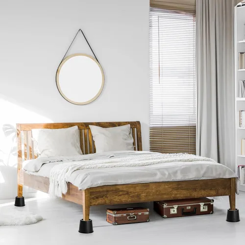 Vista 5 de Noamus Paquete de 6 elevadores redondos de cama, bloques de elevación de muebles de 4 pulgadas, elevadores negros con almohadillas de espuma