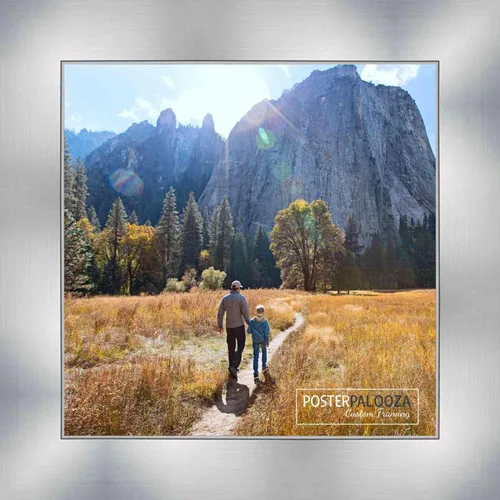 Vista 2 de Poster Palooza 5x5 Inch Contemporary Silver Complete Wood Square Picture Frame with UV Acrylic Plexiglass, Foam Board Backing & Hardware Included