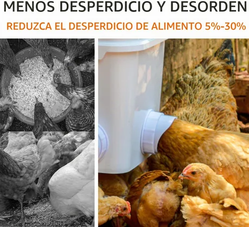 Vista 3 de Alimentador de pollo automático grande y Waterer Set Colgando Pollo Alimentador de agua de aves de corral Cubo de alimentación