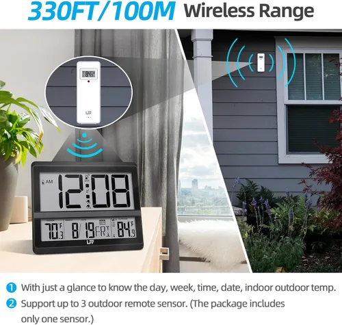 Vista 5 de LFF Reloj atómico de 11,5 pulgadas con fecha de temperatura interior y Negro