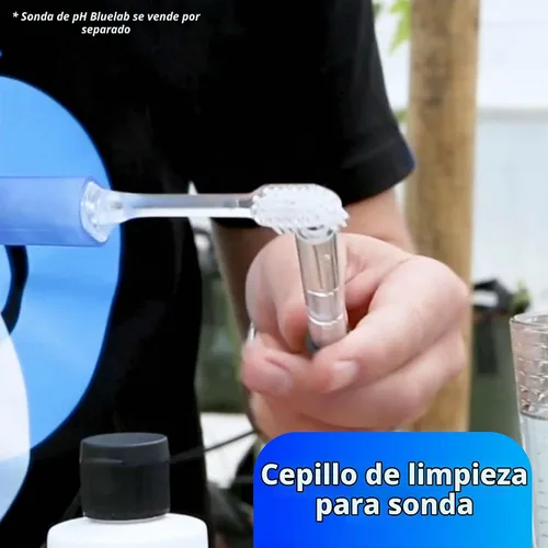 Vista 7 de Kit de cuidado para sonda de pH Bluelab CAREKITPH con solución de calibración, solución de almacenamiento y cepillo, utilizado para lápiz de pH