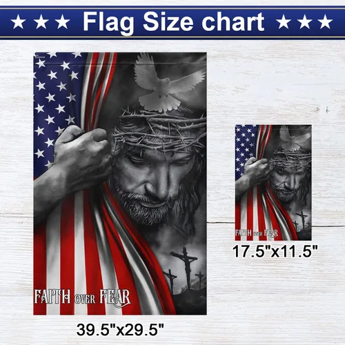 Vista 7 de FLAGWIX Bandera de Estados Unidos Christian Patriot – Bandera de Faith Over Fear God Jesus – Bandera de jardín de 12 x 18 pulgadas, decoración del 4