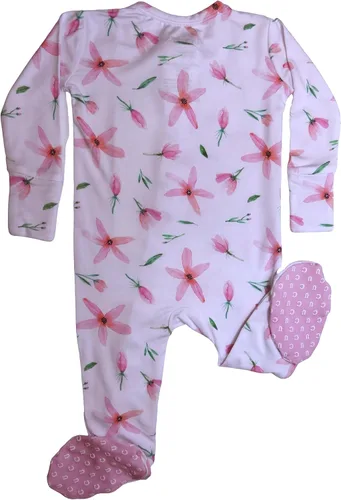 Vista 2 de Pies estampados - Cremalleras dobles - Patrones para niñas - Flores y pájaros - Hecho de seda viscosa de bambú suave