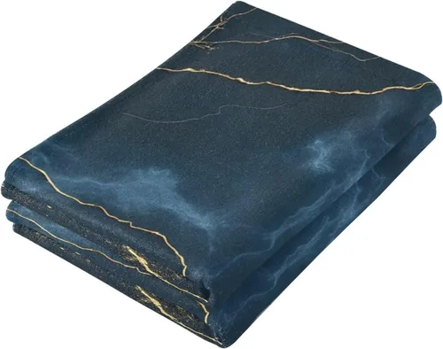 Vista 4 de Bolaz Juego de 2 toallas de mano para baño, algodón azul marino con vetas doradas, decorativas, 28 x 14 pulgadas, absorbentes y suaves