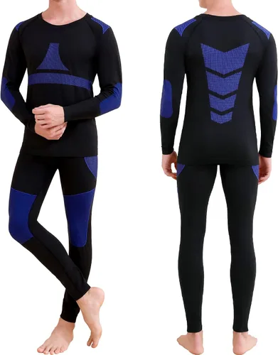 Vista 2 de JoofEric Conjunto de ropa interior térmica para hombre, forro polar, parte superior e inferior, ropa interior cálida y larga, trajes deportivos
