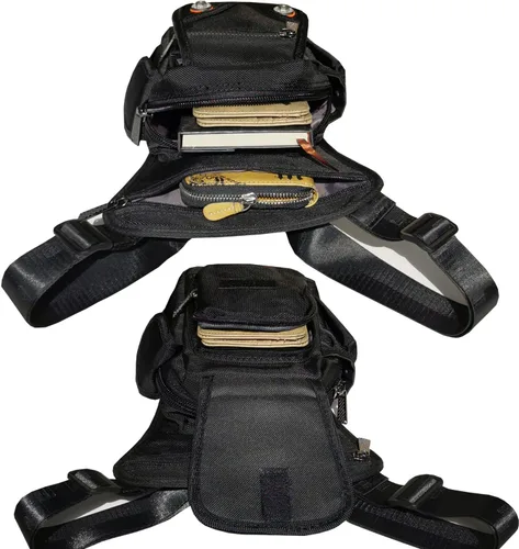 Vista 6 de Bolsa de nailon para la pierna, bolsa de muslo Riñonera táctica para hombro, Negro -, M