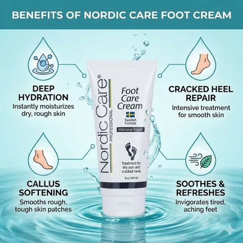 Vista 3 de Nordic Care Crema para el cuidado de los pies, crema de reparación intensiva para pies con urea y aceite de eucalipto para talones agrietados
