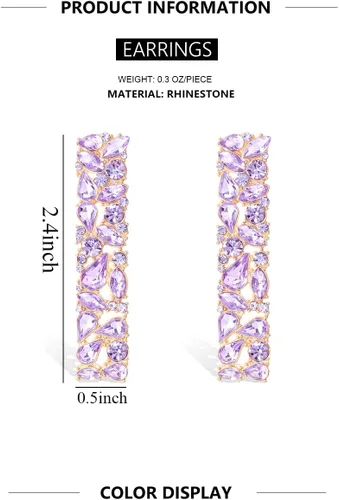 Vista 7 de KELMALL - Aretes colgantes cuadrados con diamantes de imitación y cristales brillantes geométricos para mujer, colección Kemall