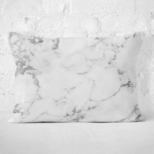 Vista 3 de Bonita funda de cojín rectangular decorativa con cremallera oculta de piedra de mármol Carra, color blanco, plateado, gris, 12 x 20 pulgadas