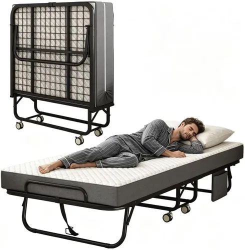 Vista 11 de Cama plegable con colchón para adultos, 75" x 31" cama rodante portátil tamaño catre, cama plegable de invitados con marco de metal con colchón