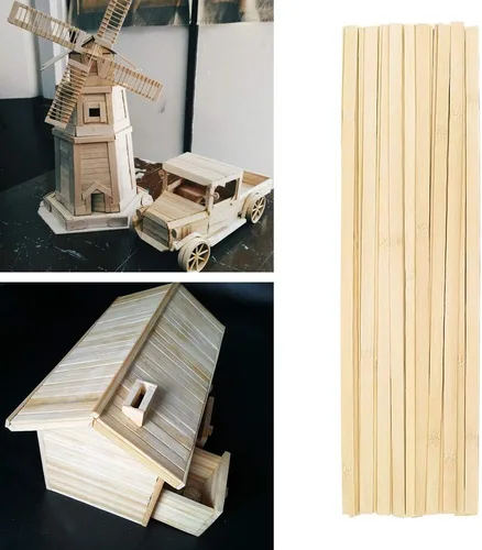 Vista 5 de 50 tiras de madera fina de bambú natural de 15.5 pulgadas de largo, palitos de balsa para manualidades, tablón de bambú para casa, aviones, barco