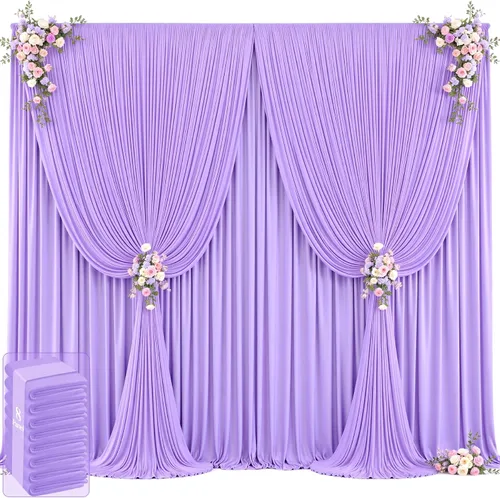 Vista 12 de 20 pies x 12 pies Cortinas de Telón de Fondo Azul Bebé Sin Arrugas para Bodas y Fiestas, Telón de Fondo de Tela Azul, Cortinas para Bodas