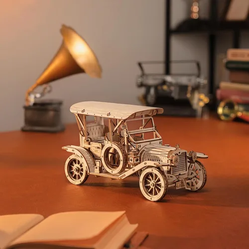 Vista 4 de ROKR Rompecabezas de Madera 3D Kits de Modelos de Coche para Construir para Adultos, Kit de Construcción de Modelos de Coche Vintage a Escala 1:15