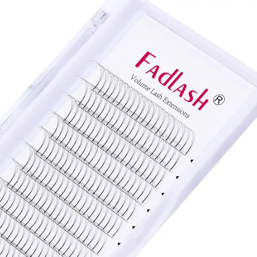 Vista 19 de FADLASH Extensiones de pestañas postizas en abanico con base puntiaguda 10D, extensiones de pestañas postizas de tallo medio, extensiones