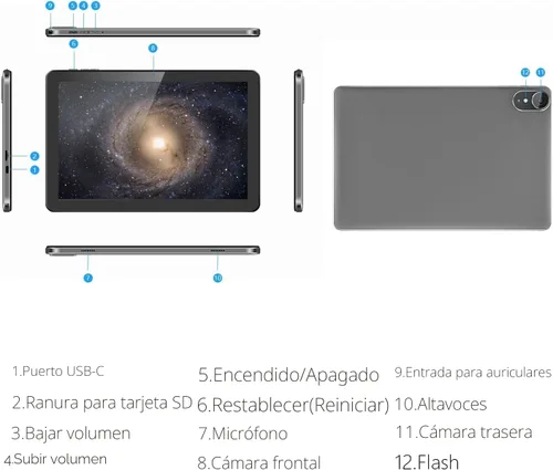 Vista 6 de ECOPAD Tablet de 10.1 pulgadas, tabletas Android 15 de 12 GB (4+8) de RAM / 64 GB de ROM / expansión de tarjeta SD de 1 TB, pantalla táctil IPS HD