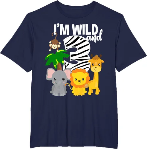 Vista 51 de Camiseta de cumpleaños con temática de zoológico de I'm Wild and 3, Negro, S