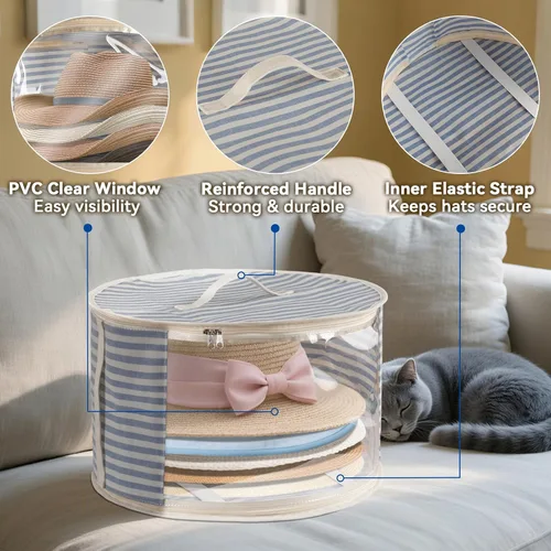 Vista 5 de Bolsa Organizadora de Sombreros ComfortKeeper de 1 Paquete con Ventana Transparente, Capacidad para hasta 7 Sombreros, Organizador de Sombrero